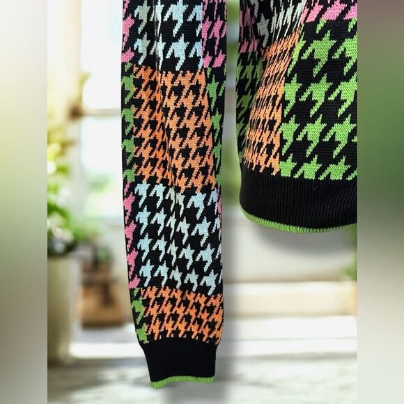 Teddy Fresh Houndstooth Cardigan Sweater Neon Colorblock Cotton H3H3 Size S - Picture 14 of 15
